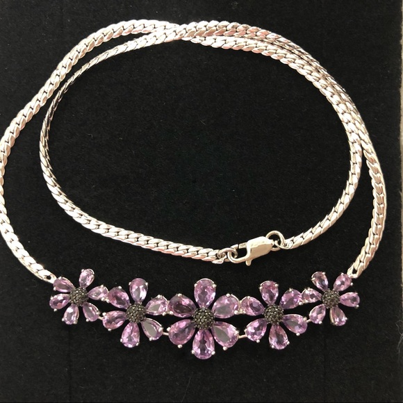 Amethyst Gemstone Flower Bib Necklace Sterling Silver 18 Inches NIB - Picture 6 of 11